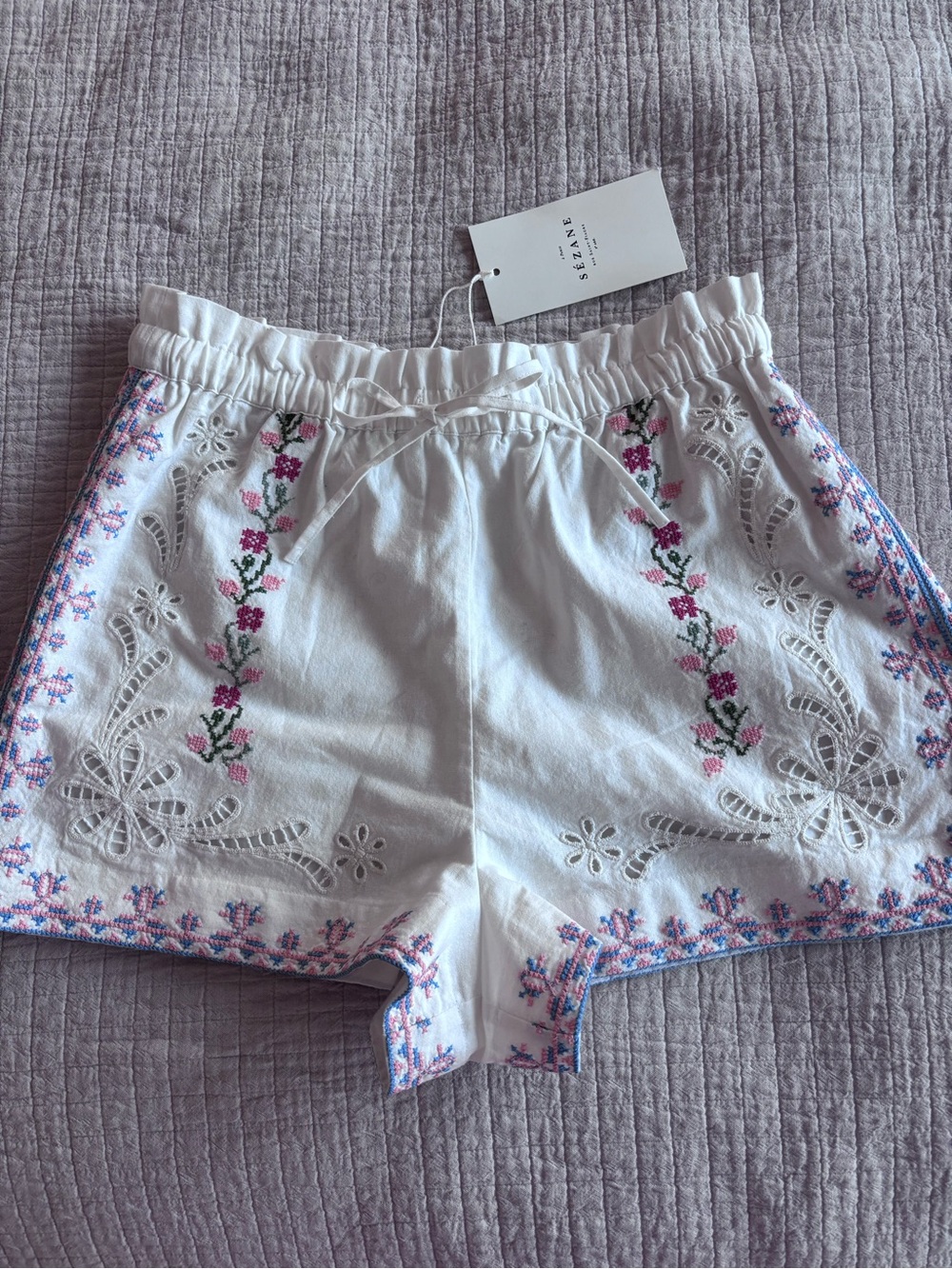 NWT Sézane Math Shorts in Placed Pastel Embroidery Size 4/36 - Picture 4 of 7